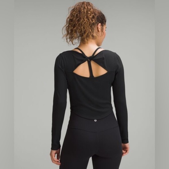 Lululemon Modal Silk Twist-Back Yoga Long-Sleeve Shirt in Black Size 12 - Picture 1 of 11